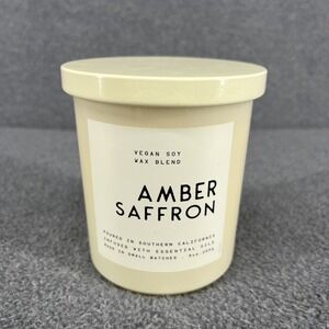 Leoben Co Amber & Saffron Vegan Soy Wax Blend‎ Candle 9 oz beige glass